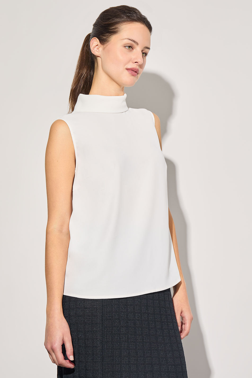 Crepe de Chine Mock Neck Tank