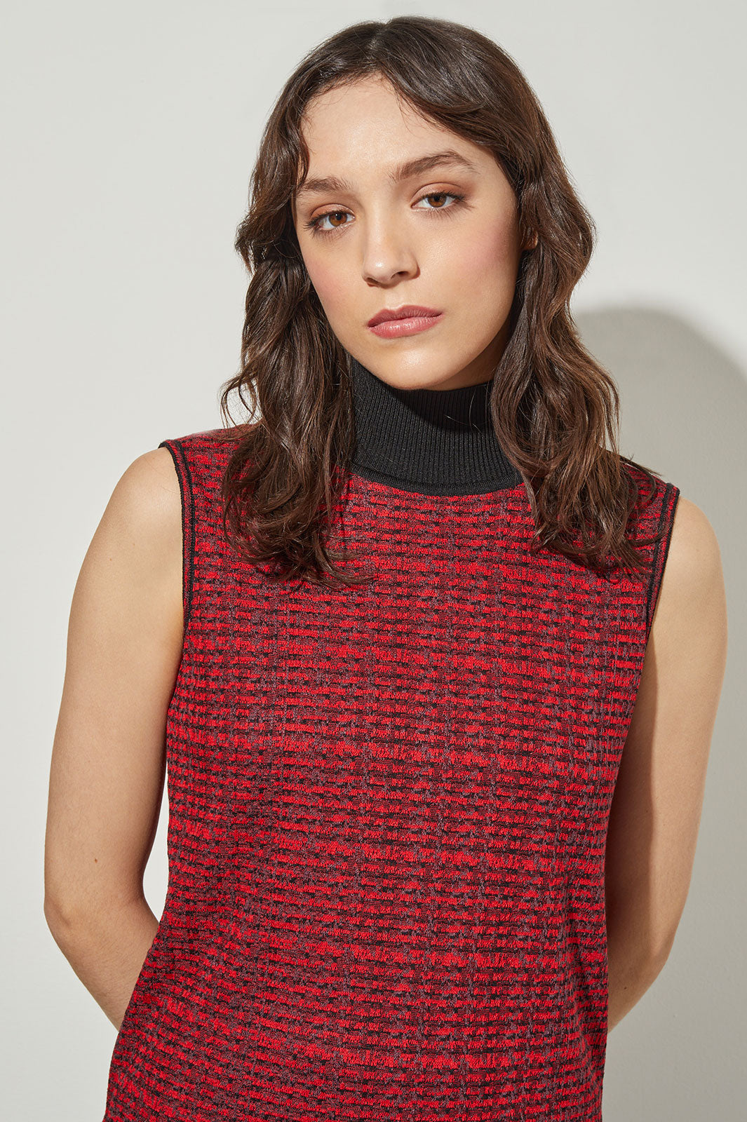 Plus Size Mock Neck Tank - Stripe Soft Knit | Ming Wang