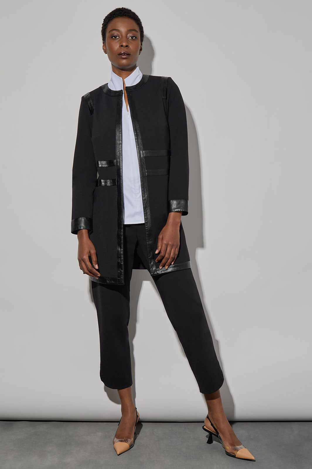 Faux Leather Trim Stretch Ponte Jacket