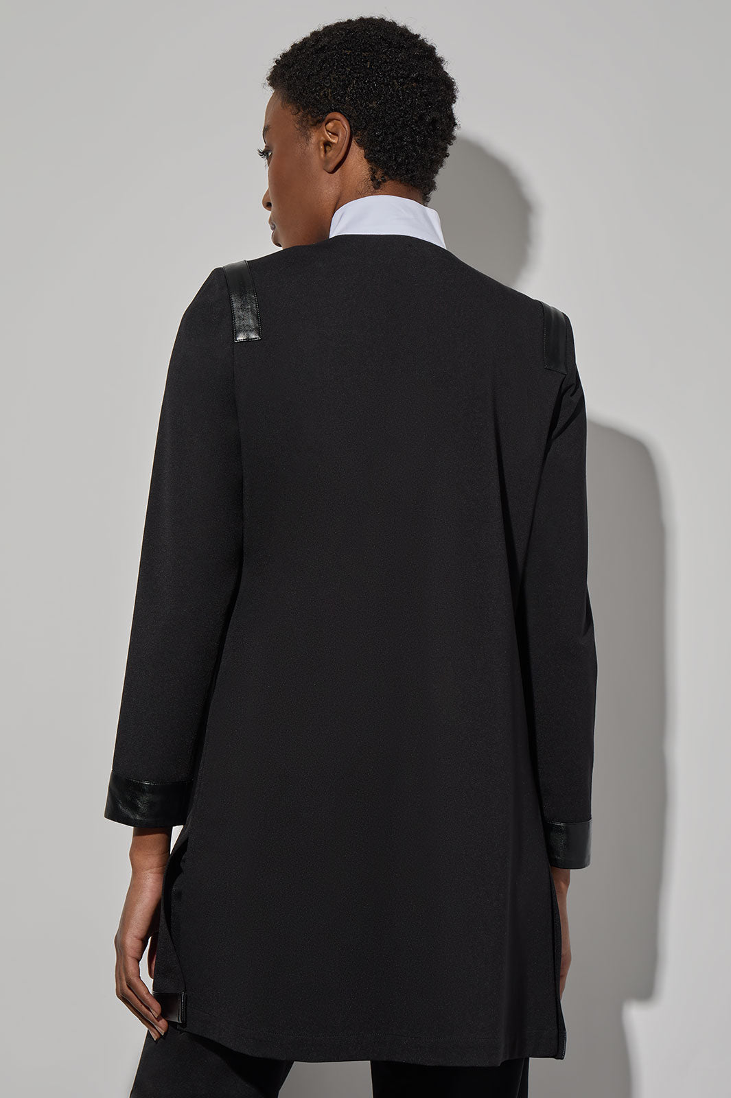 Faux Leather Trim Stretch Ponte Jacket