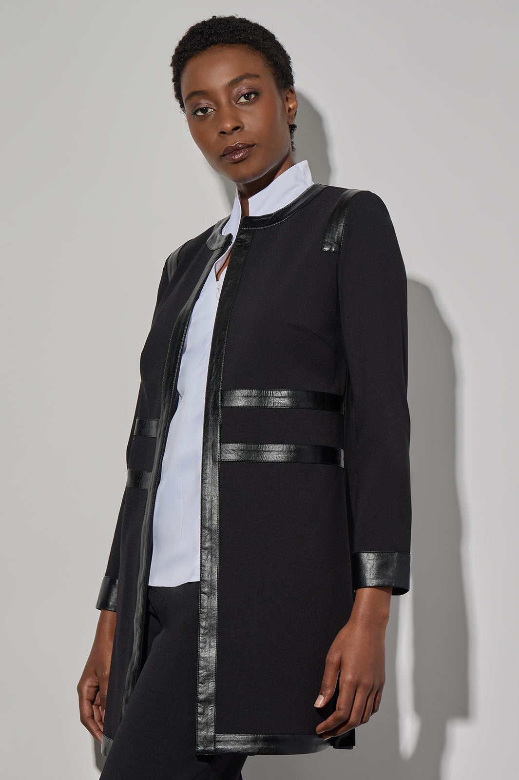Faux Leather Trim Stretch Ponte Jacket