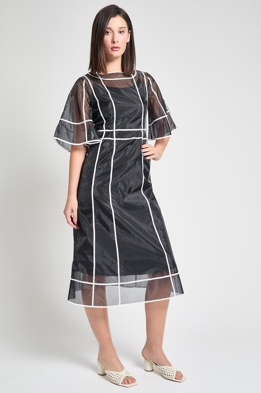 Modern Fit-N-Flare Midi Dress - Contrast Stripe Organza