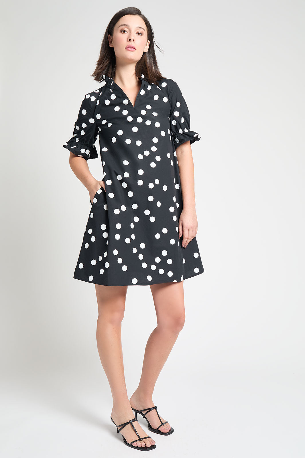 Modern Fit Ruffle Detail Cotton Poplin Shift Dress