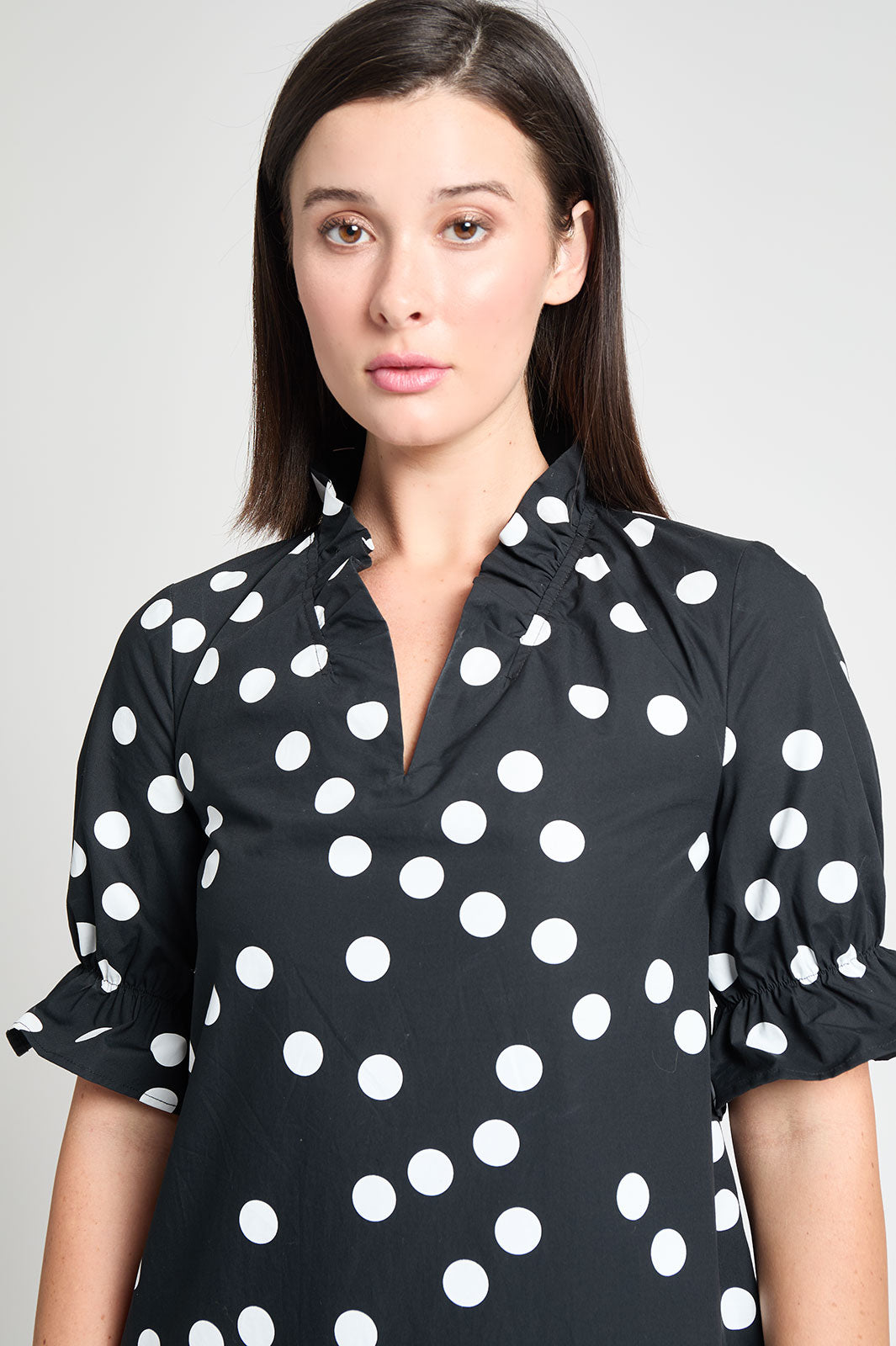 Modern Fit Ruffle Detail Cotton Poplin Shift Dress